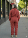 Cozy Brown Sherpa Fleece| Warm Borg One Piece | Winter Lounge Outfit | Zip Up Romper | Soft Plush Cold Weather Wear