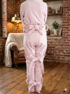 Adult Ultra-Warm Polar Fleece One-Piece Footed Pajamas with Secure Back Zipper and Knitted Ribs on the sleeves